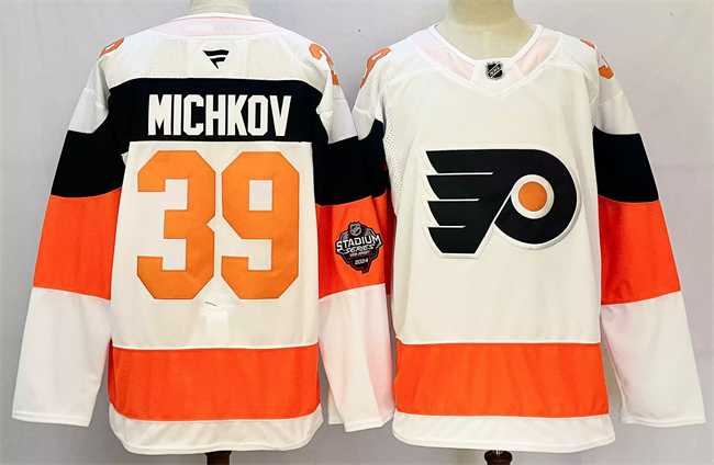 Mens Philadelphia Flyers #39 Matvei Michkov White 2024-25 With A Patch Stitched Jersey